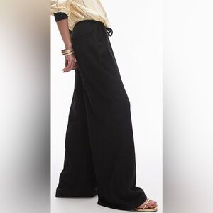 Topshop casual crinkle drawstring straight leg pants in black